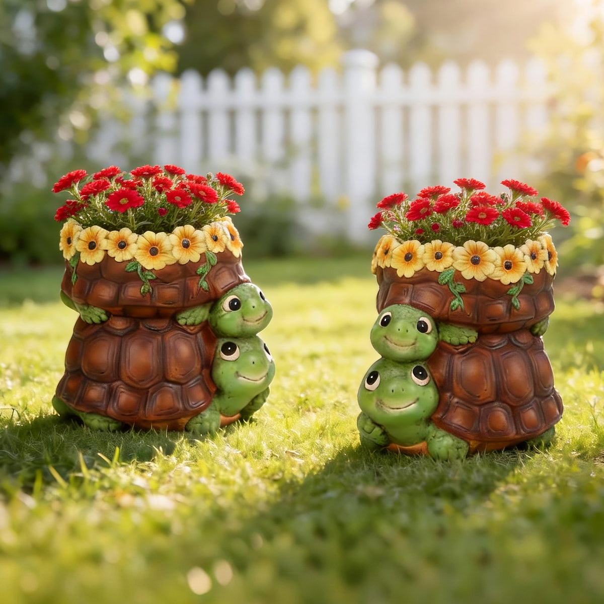 The Growing Ground 2 Pack Turtle Planter with Drainage Hole, Indoor Outdoor Cute Decorative Plant Pots, Desk, Garden, Gift for Plant Lovers,Brown