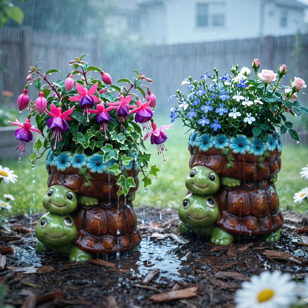 The Growing Ground 2 Pack Turtle Planter with Drainage Hole, Indoor Outdoor Cute Decorative Plant Pots, Desk, Garden, Gift for Plant Lovers,Brown