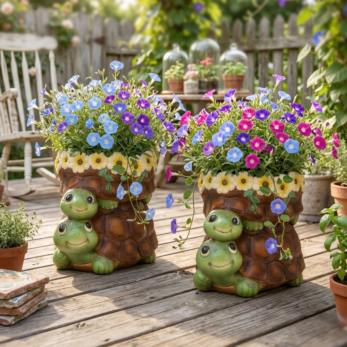 The Growing Ground 2 Pack Turtle Planter with Drainage Hole, Indoor Outdoor Cute Decorative Plant Pots, Desk, Garden, Gift for Plant Lovers,Brown