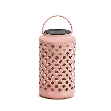 The Growing Ground 2-Pack Solar Lanterns Outdoor with Handle, Decorative Metal LED Lanterns with Scalloped Cutout for Patio, Yard & Garden, Pink