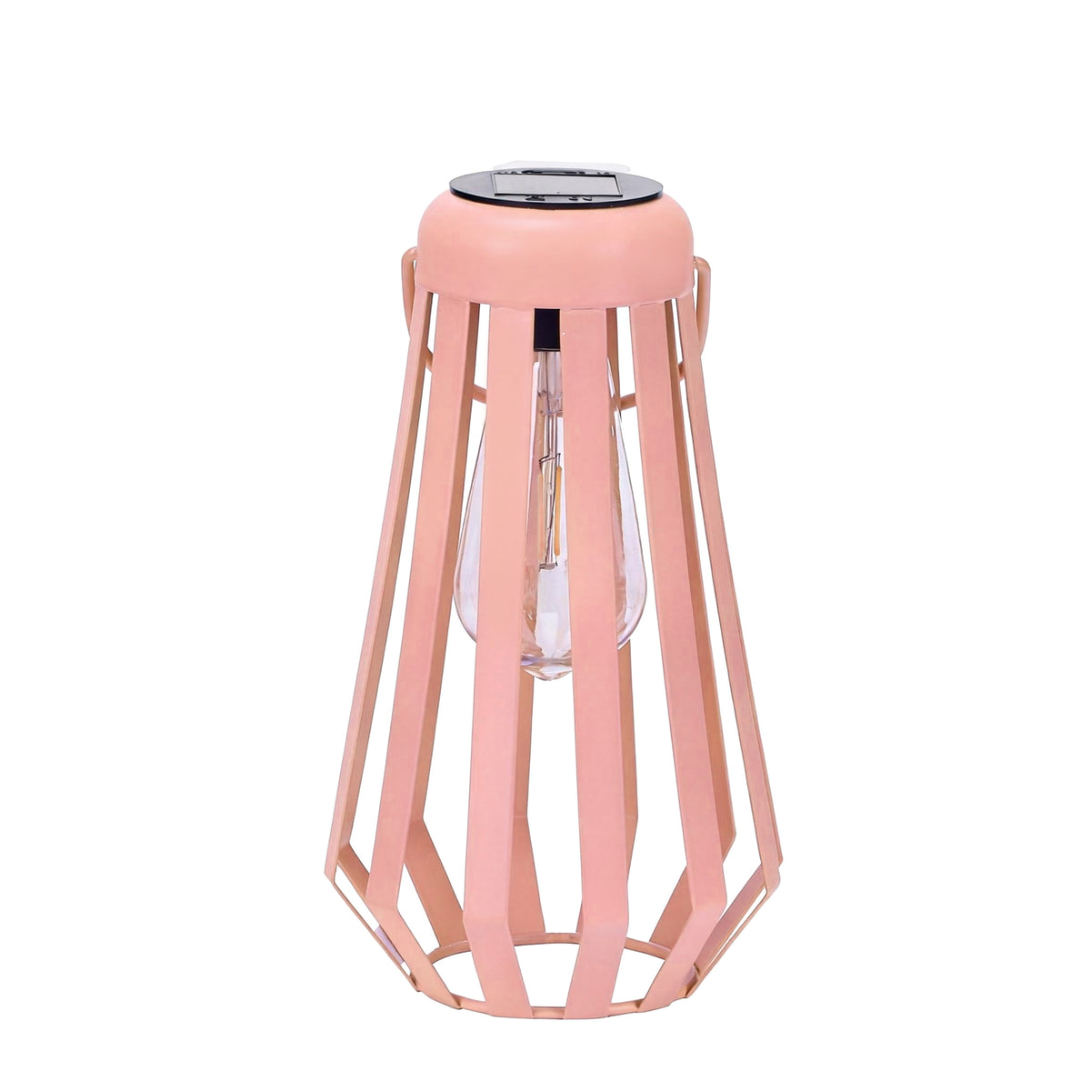 The Growing Ground 2-Pack Solar LED Geometric Lanterns, Modern Metal Cage Lanterns with Handle, Pink