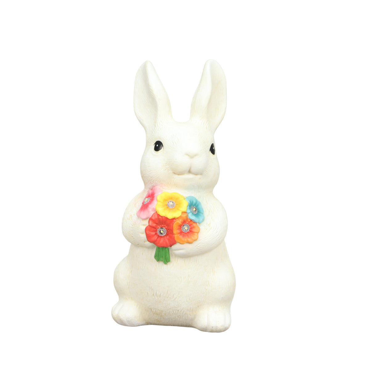 The Growing Ground Solar Bunny Garden Statue with LED Light, Outdoor Resin Rabbit Lawn Decor for Garden, Patio, Pathway, 10.4"H, Cream