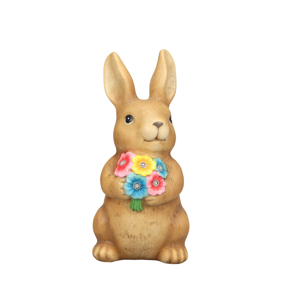 The Growing Ground Solar Bunny Garden Statue with LED Light, Outdoor Resin Rabbit Lawn Decor for Garden, Patio, Pathway, 10.4"H, Cream