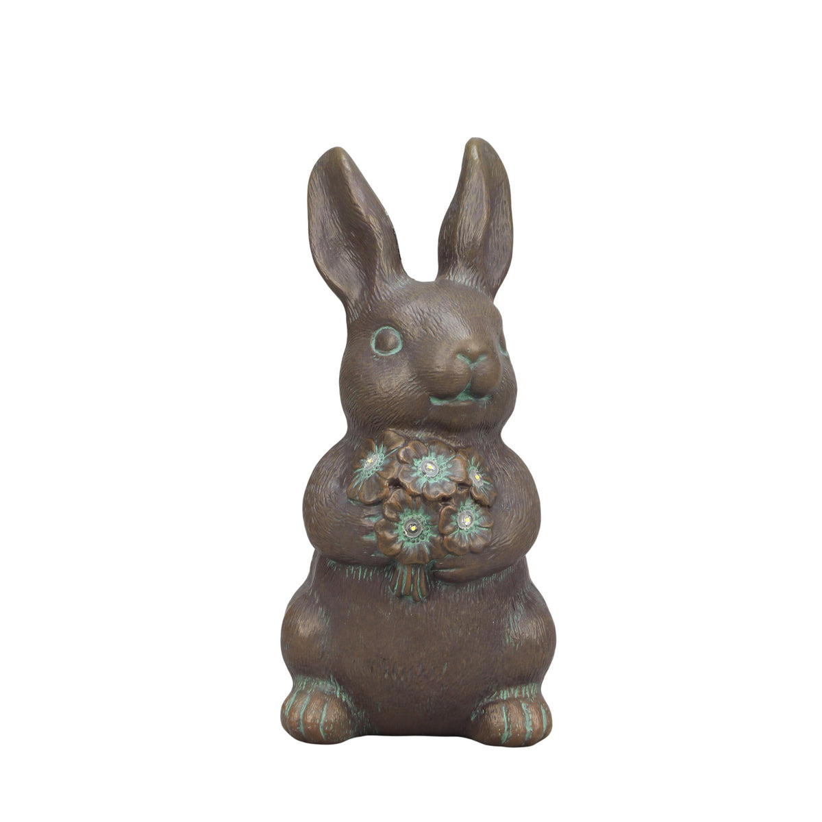 The Growing Ground Solar Bunny Garden Statue with LED Light, Outdoor Resin Rabbit Lawn Decor for Garden, Patio, Pathway, 10.4"H, Cream