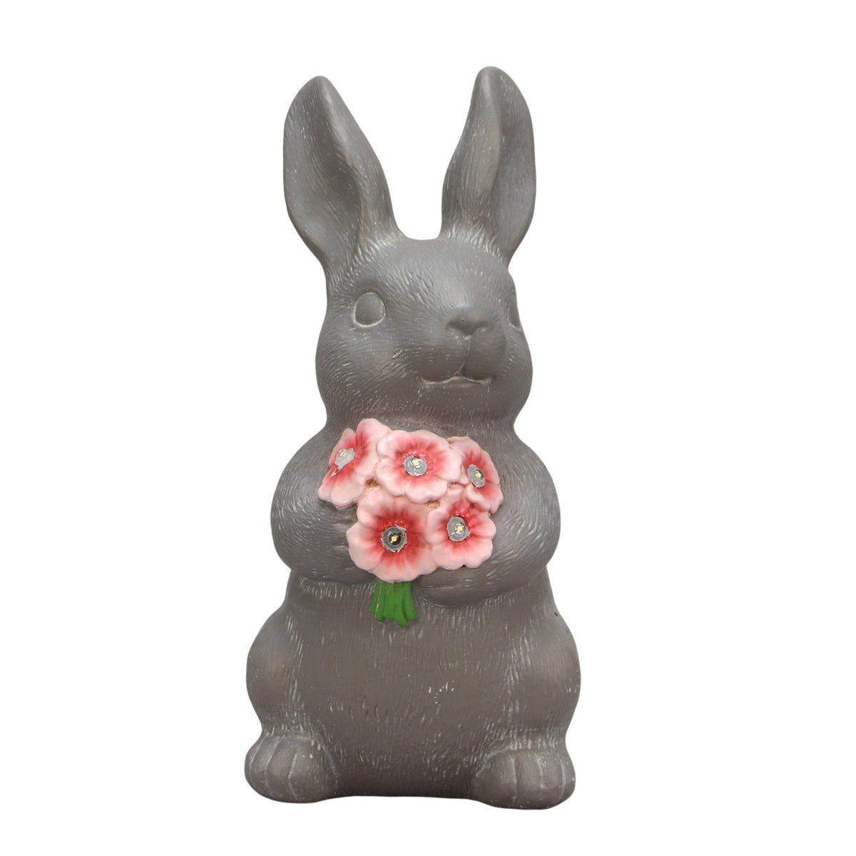 The Growing Ground Solar Bunny Garden Statue with LED Light, Outdoor Resin Rabbit Lawn Decor for Garden, Patio, Pathway, 10.4"H, Cream