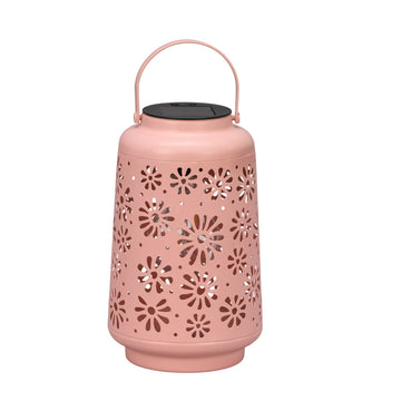 The Growing Ground 2 Pack Solar LED Lantern Lights with Handle, Outdoor Decorative Floral Cutout Lights for Patio, Garden, Yard, Pathway, Pink
