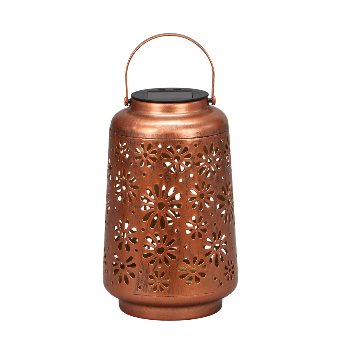The Growing Ground 2 Pack Solar LED Lantern Lights with Handle, Outdoor Decorative Floral Cutout Lights for Patio, Garden, Yard, Pathway, Pink