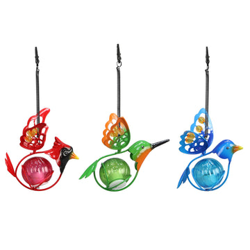 The Growing Ground 3 Pack Solar Hanging Birds Garden Decor, Hummingbird, Blue Jay & Cardinal LED Outdoor Waterproof Lights