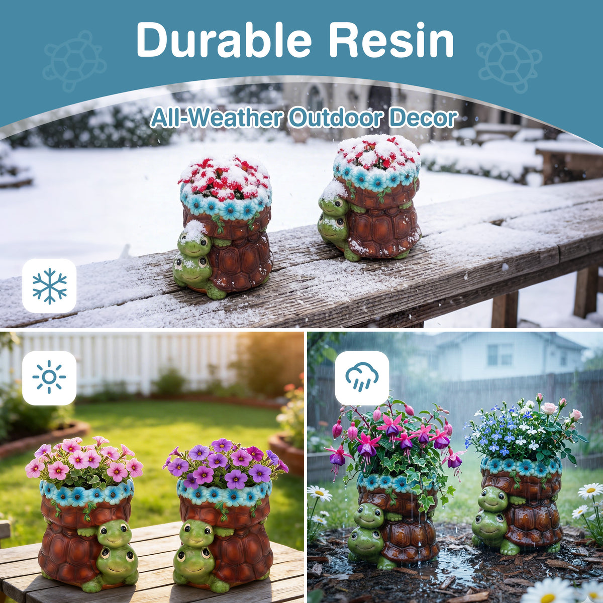 The Growing Ground 2 Pack Turtle Planter with Drainage Hole, Indoor Outdoor Cute Decorative Plant Pots, Desk, Garden, Gift for Plant Lovers,Brown