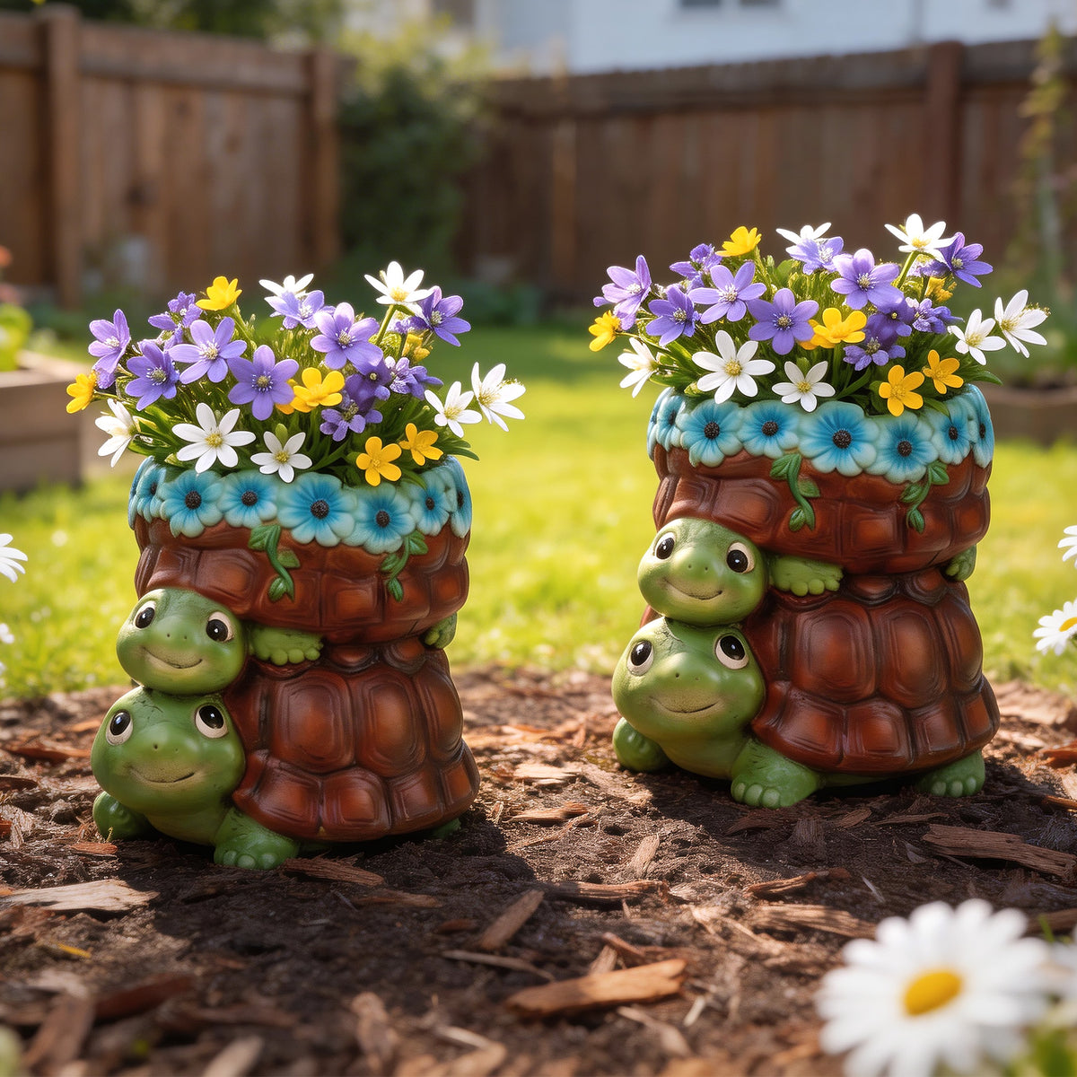 The Growing Ground 2 Pack Turtle Planter with Drainage Hole, Indoor Outdoor Cute Decorative Plant Pots, Desk, Garden, Gift for Plant Lovers,Brown