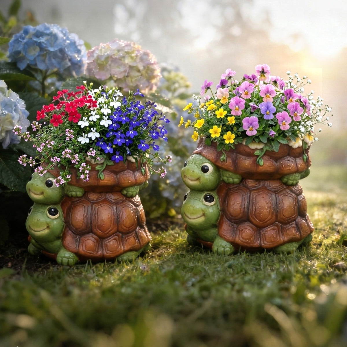 The Growing Ground 2 Pack Turtle Planter with Drainage Hole, Indoor Outdoor Cute Decorative Plant Pots, Desk, Garden, Gift for Plant Lovers,Brown