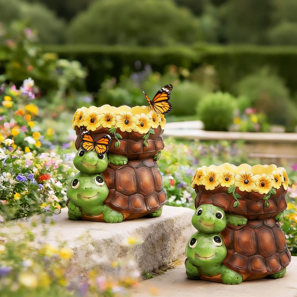 The Growing Ground 2 Pack Turtle Planter with Drainage Hole, Indoor Outdoor Cute Decorative Plant Pots, Desk, Garden, Gift for Plant Lovers,Brown
