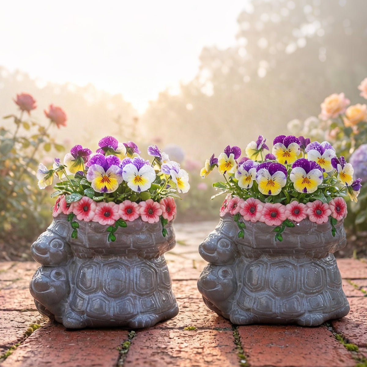 The Growing Ground 2 Pack Turtle Planter with Drainage Hole, Indoor Outdoor Cute Decorative Plant Pots, Desk, Garden, Gift for Plant Lovers,Brown