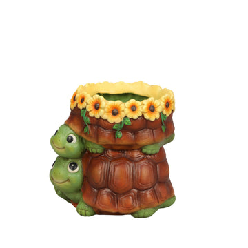 The Growing Ground 2 Pack Turtle Planter with Drainage Hole, Indoor Outdoor Cute Decorative Plant Pots, Desk, Garden, Gift for Plant Lovers,Brown