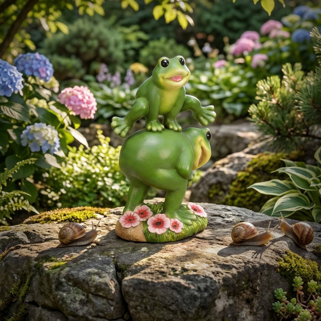 The Growing Ground Frog Garden Statue, Hand-Painted Jumping Frog Decor for Indoor & Outdoor Use, Yard, Lawn, Patio, Green